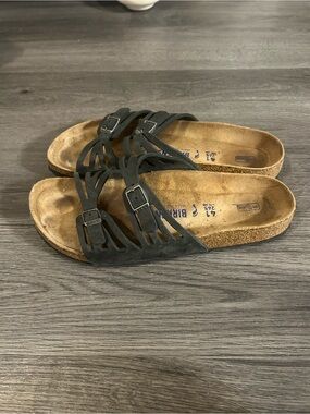 Birkenstock Black Suede Strappy Slide Sandals